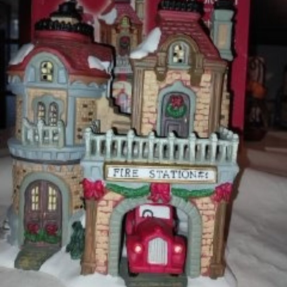 Canterbury Lane Fire Station – Hand-Painted Porcelain with 6' cord and bulb
